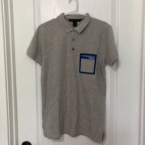 Marc by Marc Jacobs Mens XS Gray Short Sleeve Graphic Pocket Polo Shirt MBMJ NEW